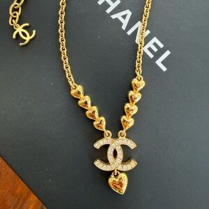 CHANEL Gold Heart and Logo Necklace